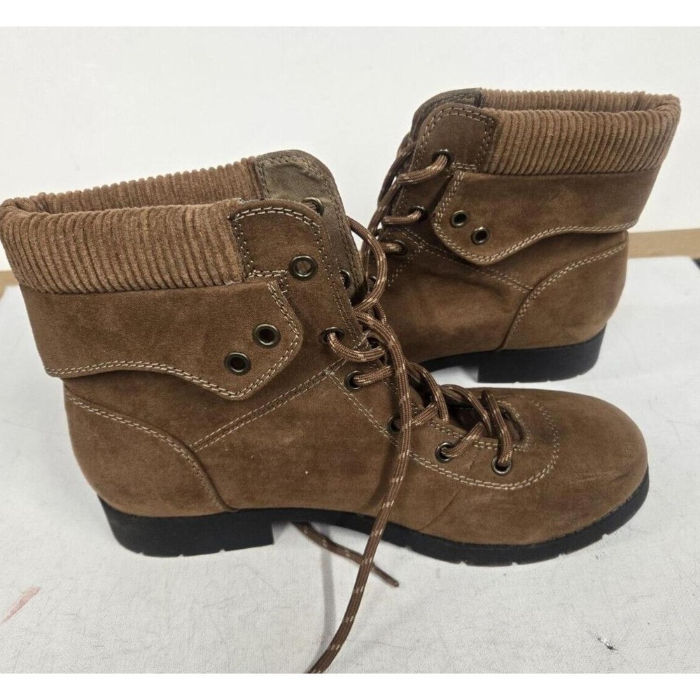 St Johns Bay Boots Womens 7.5 M Yosemite Lace Up Ankle Bootie Brown Fabric